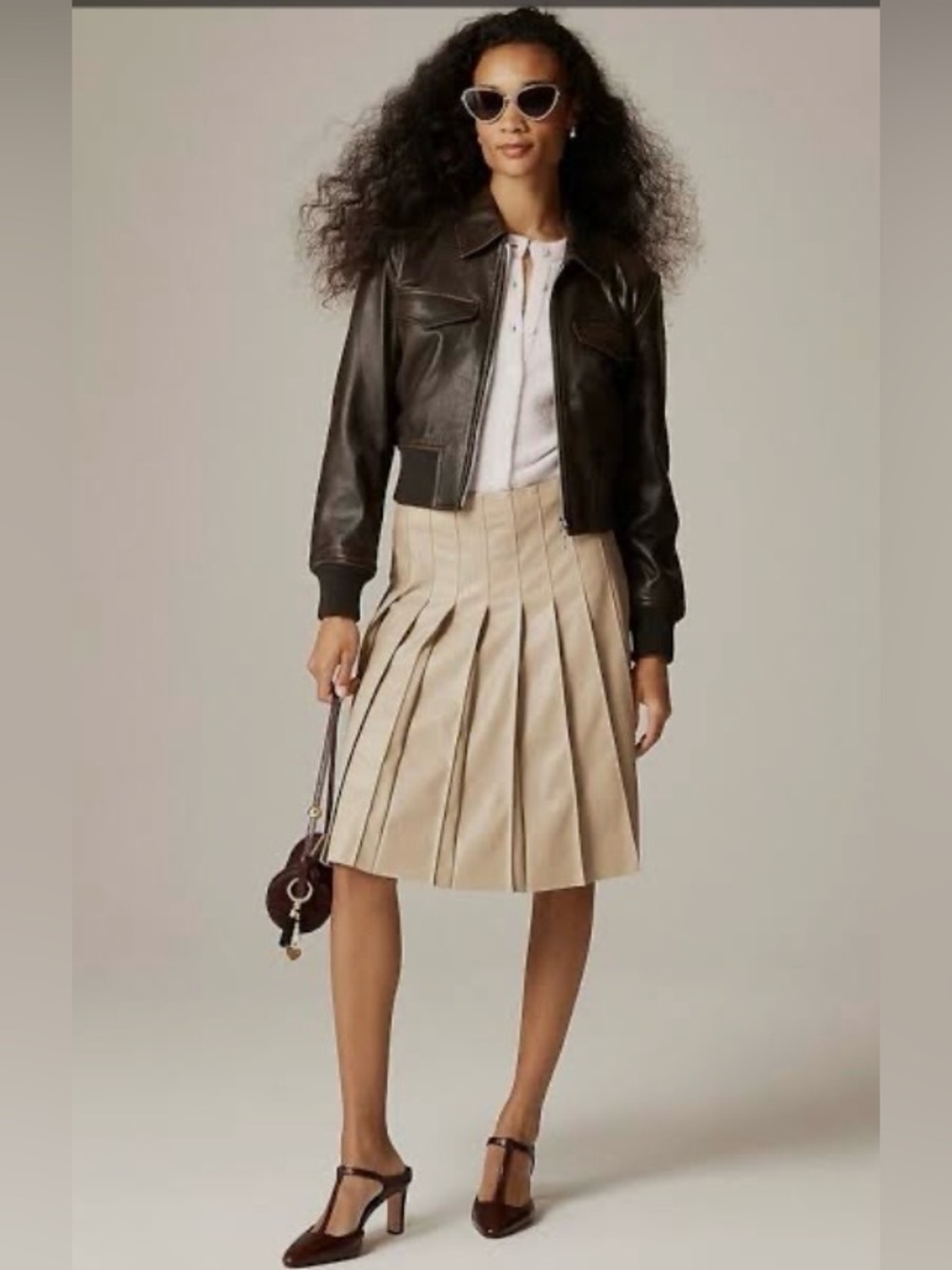 J. Crew Pleated Knee Length Skirt in Faux Leather, size 8, NWT
